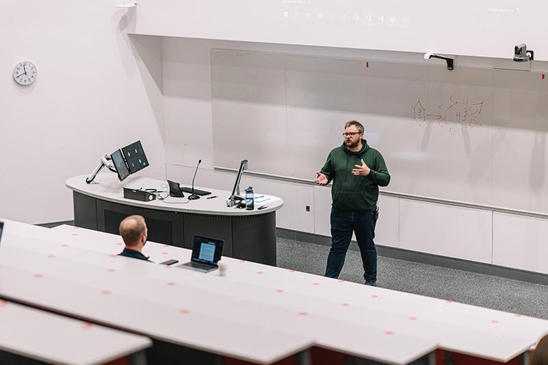 A hybrid lecture theatre at Queen's University Belfast