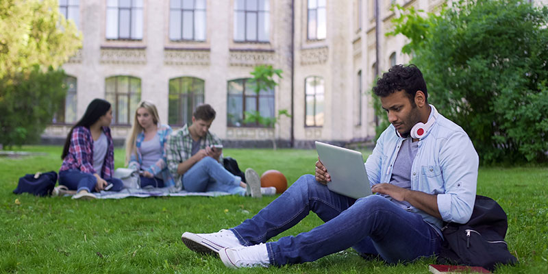 University student learning remotely