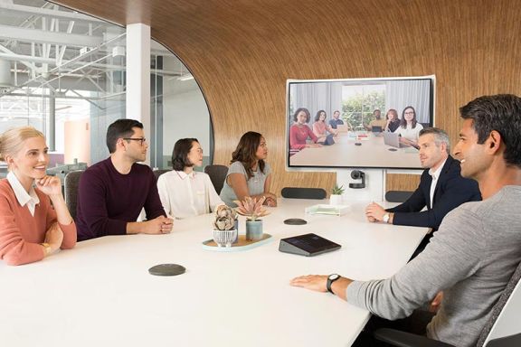 Logitech video conferencing system in a meeting space